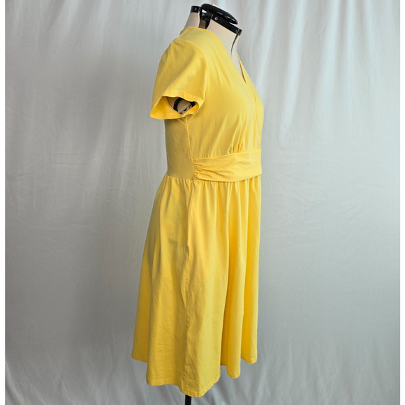 Ouges Wrap Midi Dress Women's XXL Yellow V-Neck Short Sleeve NWOT - Picture 5 of 14